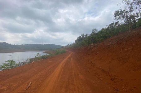 Con đường dài khoảng 2km được mở chạy dọc theo bờ hồ thủy điện Đắk R’Tih, vùi lấp hơn 5.000m2 rừng phòng hộ bán ngập lòng hồ